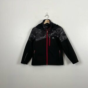 Snozu Softshell Boys Black Jacket Medium (10-12) Camo Full Zip 3 Pocket Full Zip